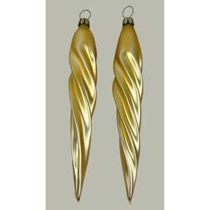 2 Vintage Gold Glass Spiral Icicle Christmas Ornaments